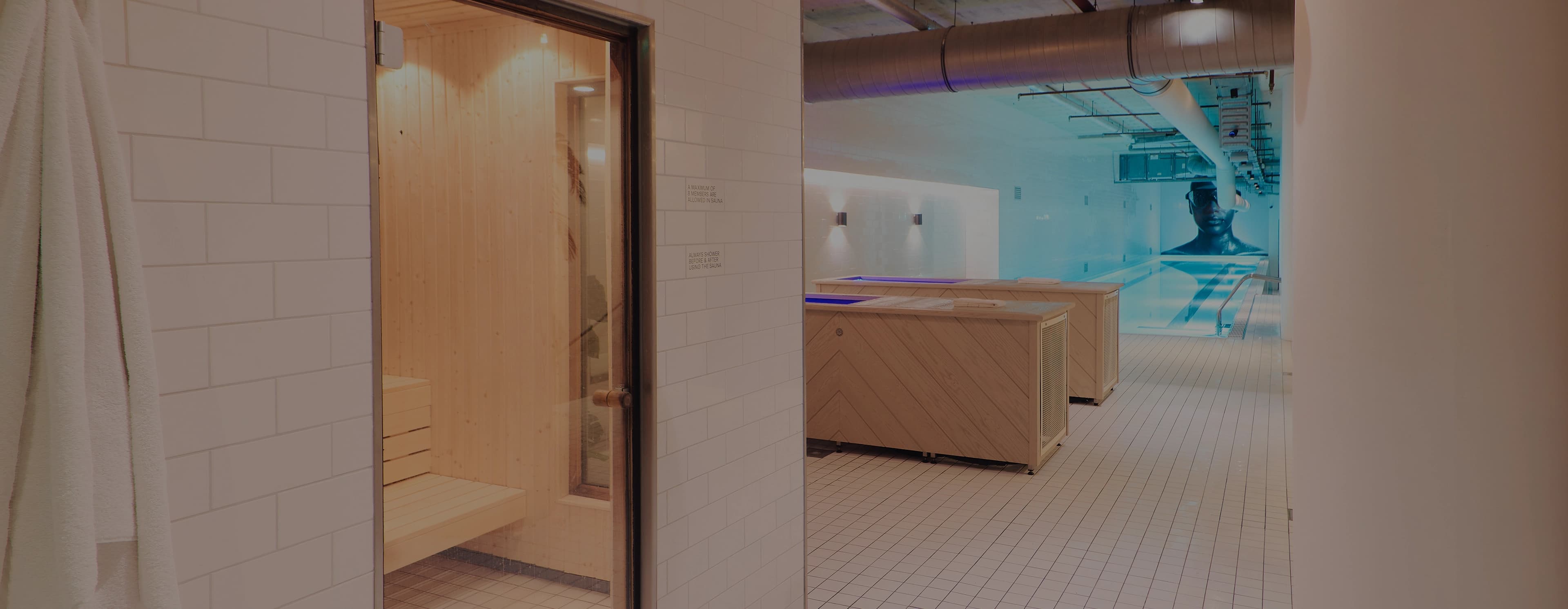 Cold plunge pool and wellness area at Clubsportive gym in Amsterdam.